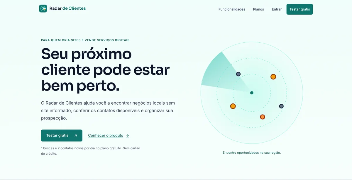 Página inicial de Radar de Clientes